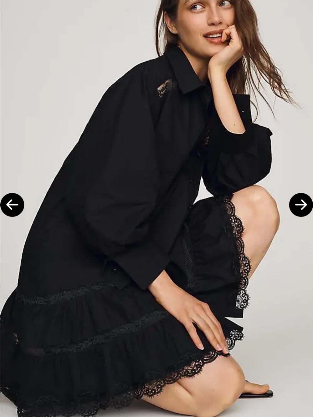 Maeve 100% Cotton Black Lace-Trim Shirt Dress